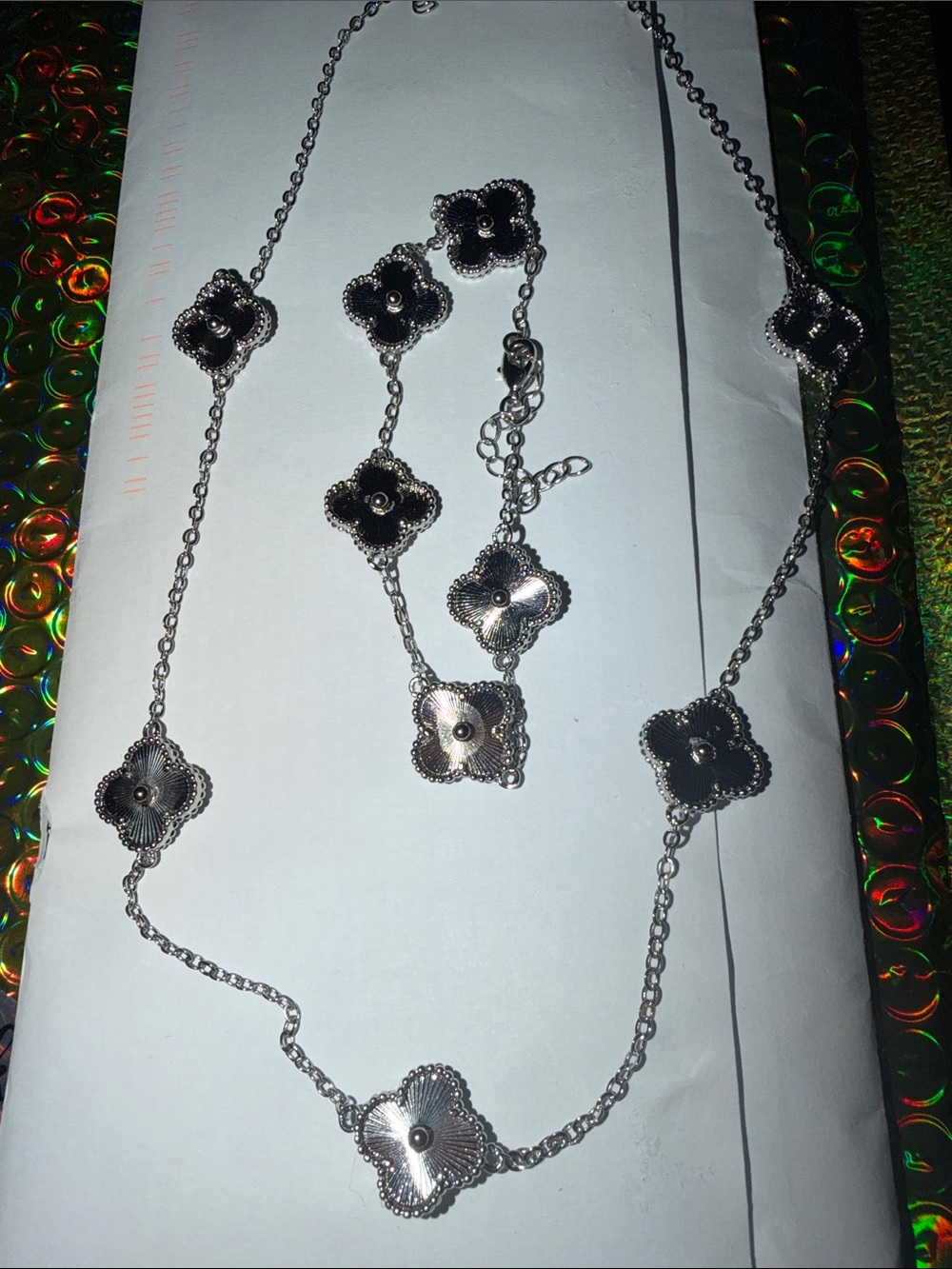 Siver clover Chain Necklace and matching bracelet